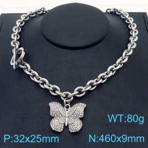 A niche design French style diamond encrusted butterfly stainless steel necklace - KN287606-Z