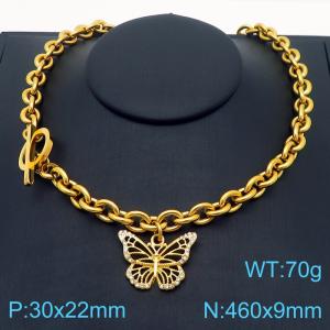 A niche design French style hollowed out butterfly stainless steel necklace - KN287607-Z