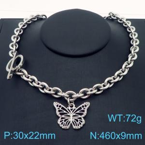 A niche design French style hollowed out butterfly stainless steel necklace - KN287608-Z