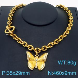 A niche design French style diamond encrusted butterfly stainless steel necklace - KN287609-Z