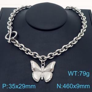 A niche design French style diamond encrusted butterfly stainless steel necklace - KN287610-Z