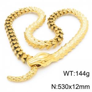 Gold-Plated Stainless Steel Feathered Snake Necklace - KN287639-KJX