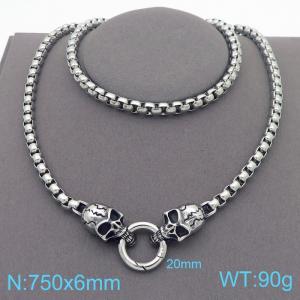 750x6mm Viking Hip Hop Skull Necklace Square Chain Stainless Steel Men's and Women's Jewelry - KN287656-Z