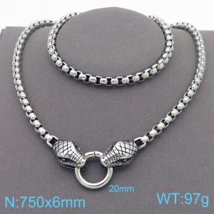 750x6mm Viking Hip Hop Snake Head Necklace Square Chain Stainless Steel Men's and Women's Jewelry - KN287659-Z