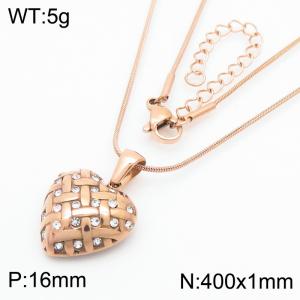 European and American fashion ins style stainless steel snake bone chain hanging with diamond studded heart-shaped pendant temperament rose gold necklace - KN287669-KFC