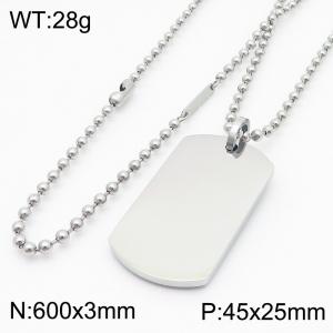 European and American fashion personality stainless steel 45×25mm geometric polished logo engraved pendant charm silver necklace - KN287671-GC