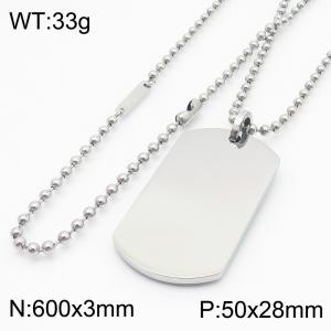 European and American fashion personality stainless steel 50×28mm geometric polished logo engraved pendant charm silver necklace - KN287672-GC