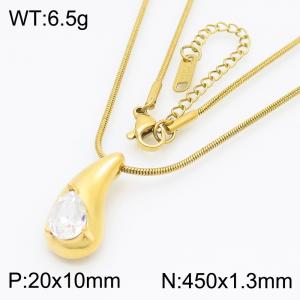 European and American fashion personality stainless steel creative belt with diamond inlaid water droplet pendant charm gold necklace - KN287673-GC