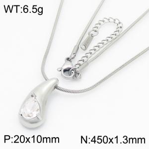 European and American fashion personality stainless steel creative belt with diamond inlaid water droplet pendant charm silver necklace - KN287674-GC