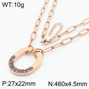 Fashion Jewelry Zircon Crystal Rose Gold Plated High Quality Stainless Steel U-shaped Lock Pendant Necklace - KN287675-GC