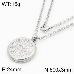 Simple Round Clean Zircon Stainless Steel Pendant Necklace For Women Wedding Engagement Fine Jewelry Gift - KN287676-GC