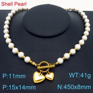 450x8mm=Fashion Pearl Necklace Love Accessories Beads Stainless Steel Women's Jewelry - KN287677-Z