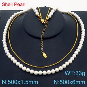 500x6mm=Fashion Pearl Necklace Snake Chain Accessories Double Chain Stainless Steel Women's Jewelry - KN287679-Z