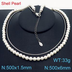 500x6mm=Fashion Pearl Necklace Snake Chain Accessories Double Chain Stainless Steel Women's Jewelry - KN287680-Z