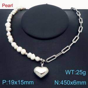 450x6mm=Fashion Pearl Necklace Love Accessories Pendant Stainless Steel Women's Jewelry - KN287681-Z