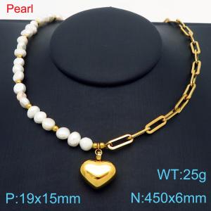 450x6mm=Fashion Pearl Necklace Love Accessories Pendant Stainless Steel Women's Jewelry - KN287682-Z