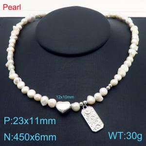 450x6mm=Fashion Pearl Necklace Love Accessories Totem Pendant Stainless Steel Women's Jewelry - KN287683-Z