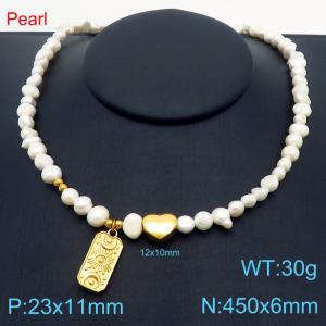 450x6mm=Fashion Pearl Necklace Love Accessories Totem Pendant Stainless Steel Women's Jewelry - KN287684-Z