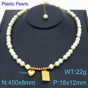 450x6mm=Fashion Pearl Necklace Love Accessories Totem Pendant Stainless Steel Women's Jewelry - KN287685-Z