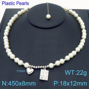 450x6mm=Fashion Pearl Necklace Love Accessories Totem Pendant Stainless Steel Women's Jewelry - KN287686-Z