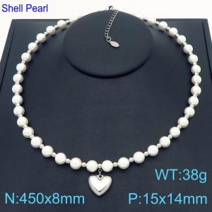 450x8mm=Fashion Pearl Necklace Love Accessories Beads Stainless Steel Women's Jewelry - KN287688-Z