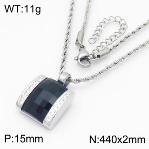 Black crystal glass square diamond studded steel stainless steel necklace - KN287690-GC