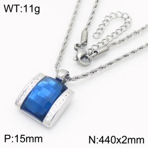 Blue crystal glass square diamond studded steel stainless steel necklace - KN287692-GC