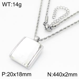 White crystal glass Square Pendant Steel Stainless Steel Necklace - KN287695-GC