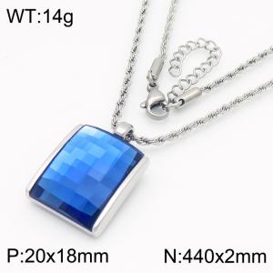 Blue crystal glass Square Pendant Steel Stainless Steel Necklace - KN287696-GC