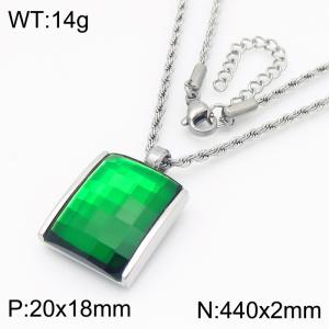 Green crystal glass Square Pendant Steel Stainless Steel Necklace - KN287697-GC