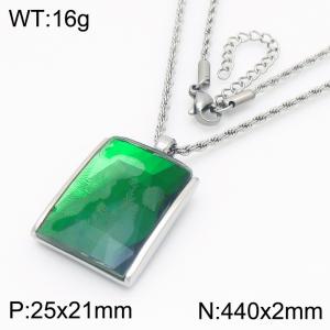 Green crystal glass Square Pendant Steel Stainless Steel Necklace - KN287699-GC