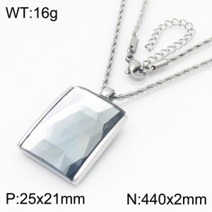 Ink colored crystal glass square pendant, steel colored stainless steel necklace - KN287701-GC