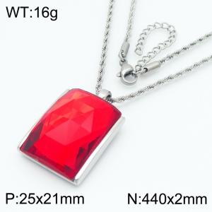 Red crystal glass Square Pendant Steel Stainless Steel Necklace - KN287702-GC