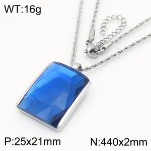 Blue crystal glass Square Pendant Steel Stainless Steel Necklace - KN287705-GC