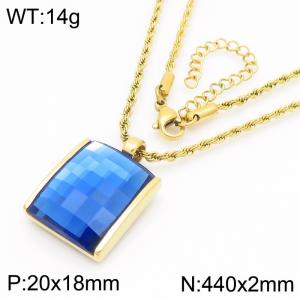 Blue crystal glass Square Pendant Gold Stainless Steel Necklace - KN287712-GC