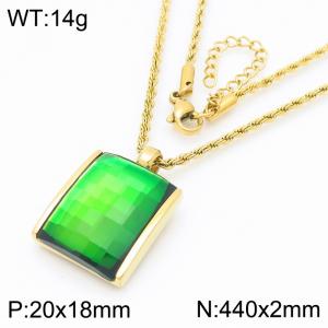 Green crystal glass Square Pendant Gold Stainless Steel Necklace - KN287714-GC