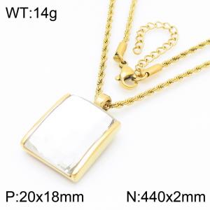 White crystal glass Square Pendant Gold Stainless Steel Necklace - KN287715-GC