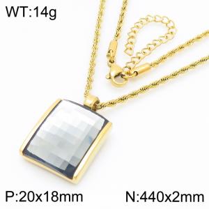 Ink colored crystal glass square pendant gold stainless steel necklace - KN287716-GC