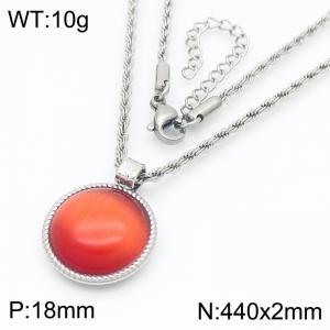 18mm Female Stainless Steel Red Gemstone Silver Necklace - KN287717-GC