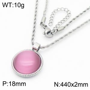 18mm Women's Stainless Steel Pink Gemstone Silver Necklace - KN287718-GC