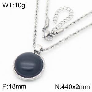 18mm Female Stainless Steel Black Gemstone Silver Necklace - KN287719-GC