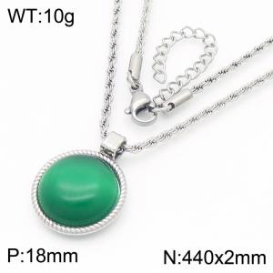 18mm Female Stainless Steel Green Gemstone Silver Necklace - KN287720-GC