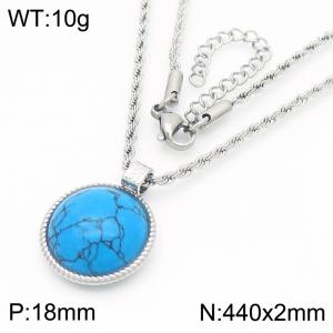 18mm Women's Stainless Steel Blue Patterned Gemstone Silver Necklace - KN287721-GC