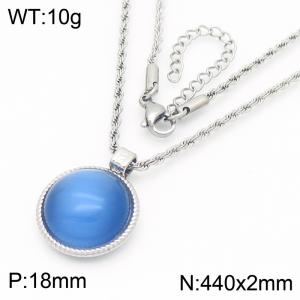 18mm Female Stainless Steel Blue Gemstone Silver Necklace - KN287722-GC