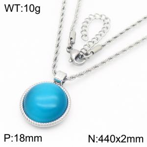 18mm Female Stainless Steel Sky Blue Gemstone Silver Necklace - KN287723-GC