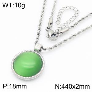 18mm Women's Stainless Steel Light Green Gemstone Silver Necklace - KN287724-GC