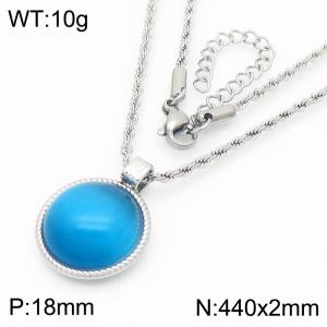 18mm Women's Stainless Steel Light Blue Gemstone Silver Necklace - KN287726-GC