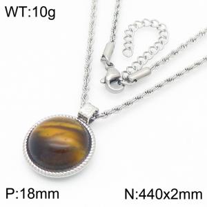 18mm Women's Stainless Steel Brown Pattern Gemstone Silver Necklace - KN287728-GC