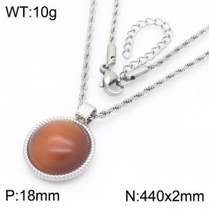 18mm Women's Stainless Steel Dark Red Gemstone Silver Necklace - KN287730-GC