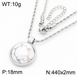 18mm Women's Stainless Steel Whie Patterned Gemstone Silver Necklace - KN287731-GC